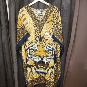 Ashro Tiger Leopard Cat Print Kaftan Night Gown Women's Once Size Polyester